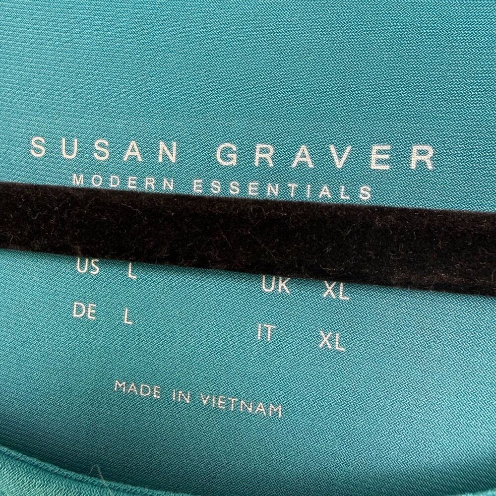 Susan Graver Liquid Knit Tunic Top Turquoise Blue Long Sleeve Womens Large NWOT - Picture 3 of 7